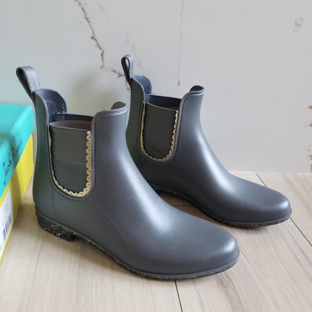 Jack Rogers Rain Boots Womens 8M Gray Sallie Glitter Pull On Shoes Ankle